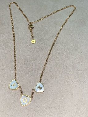 Abbott Lyon Gold-Tone Heart Initial Necklace with White Enamel Hearts